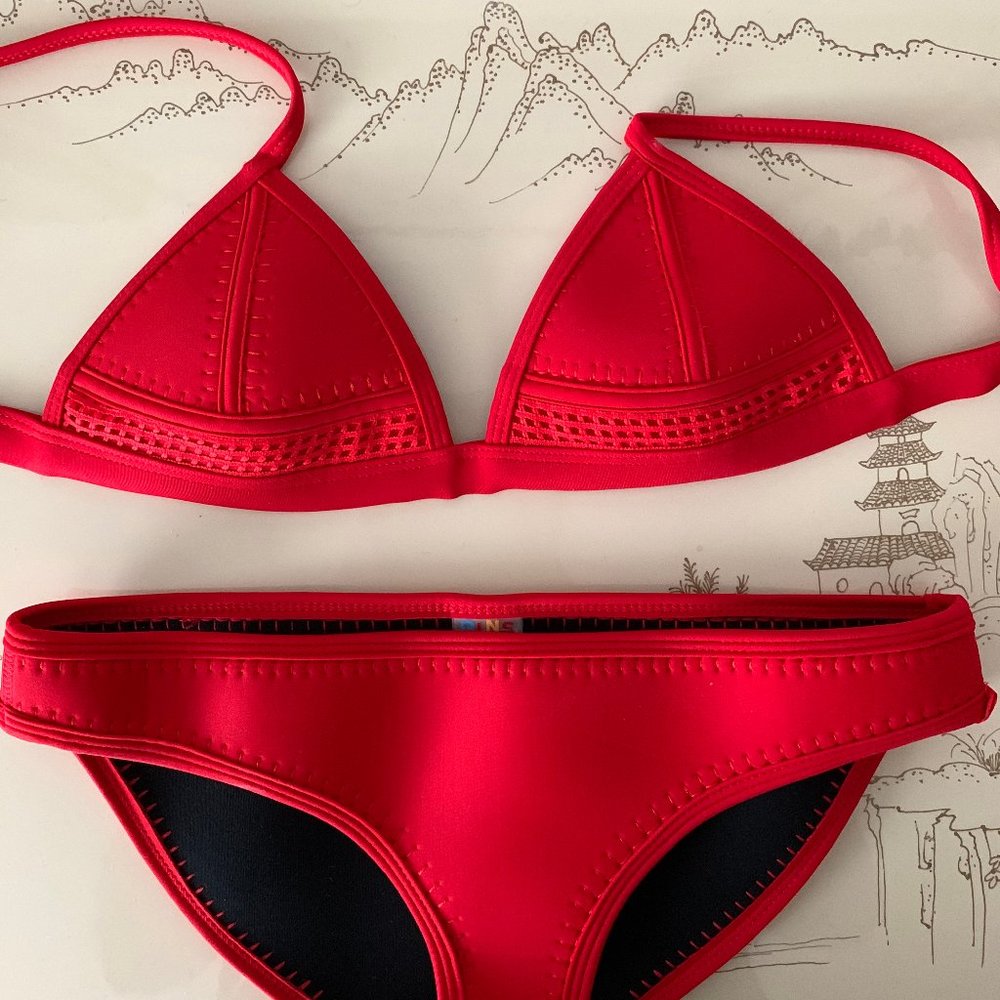 Red Neoprene Triangle Bikini